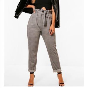 Check paper bag tapered pants